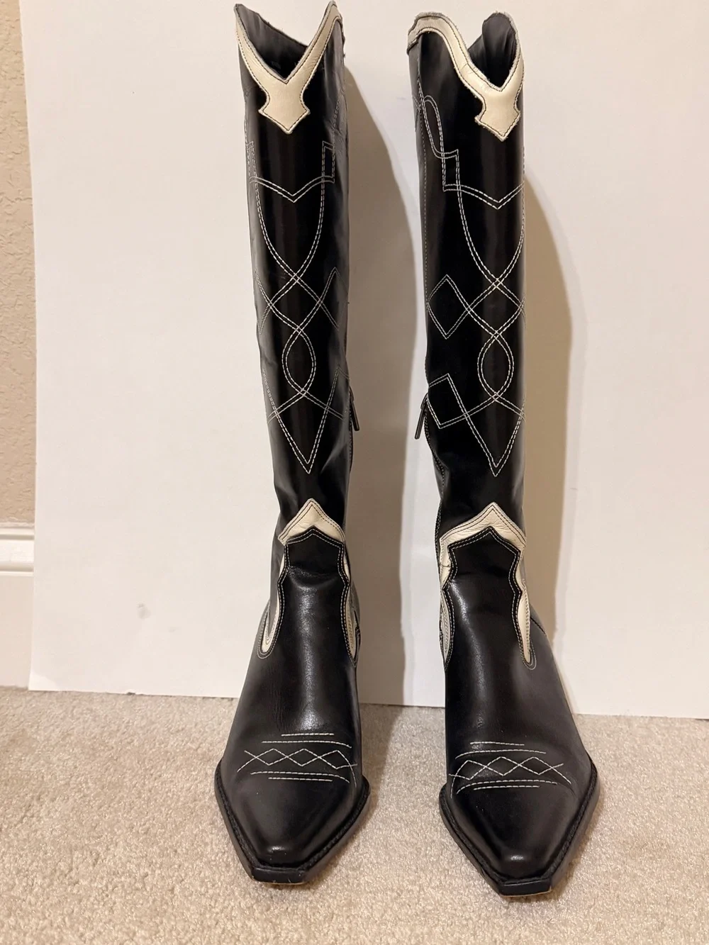 Vince Camuto Black and White Over-the-Knee Statement Boots